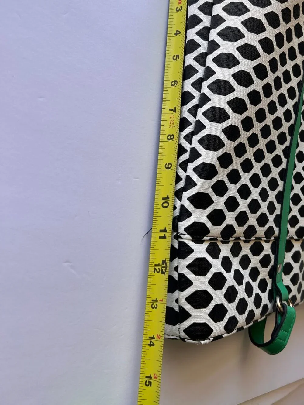 Bueno Geometric Tote Bag Black & White Print w/Green Trim Large Work Laptop Bag